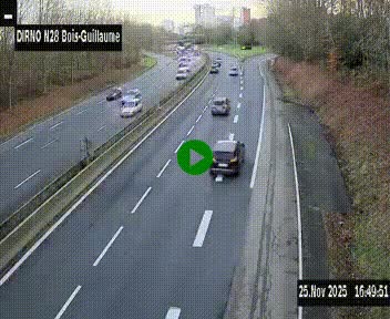 Webcam routière à hauteur de Bois-Guillaume en périphérie de Rouen. Vue orientée vers Rouen