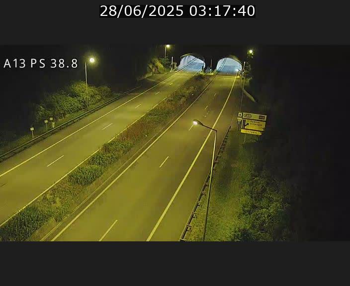 Webcam autoroute A13 à l'entrée ouest du tunnel Markusbierg à Schengen. Vue orientée vers Mondorf-les-Bains