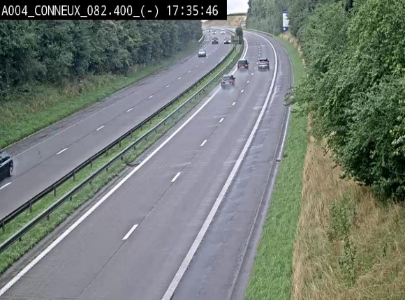 Webcam sur l'E411 avant les sorties 20 menant à Ciney, Dinant et Achêne. Vue orientée vers Namur