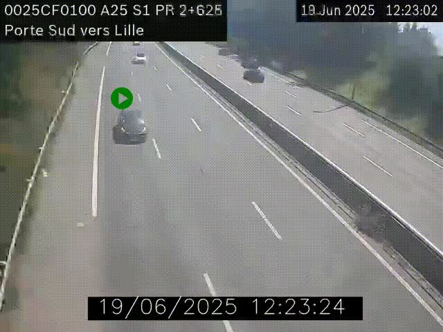 Webcam autoroute A25 sur le périphérique de Lille à hauteur de Lille-Sud et la sortie 3 Faches-Thumesnil. Vue orientée vers Lille-Centre.