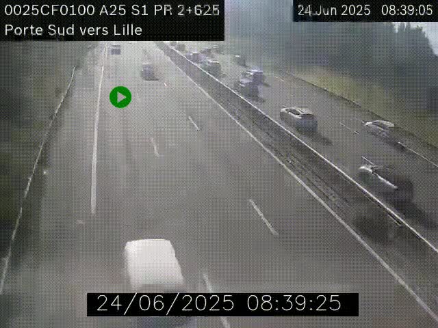Webcam autoroute A25 sur le périphérique de Lille à hauteur de Lille-Sud et la sortie 3 Faches-Thumesnil. Vue orientée vers Lille-Centre.
