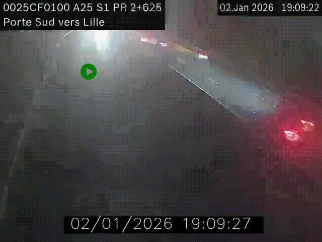 Webcam autoroute A25 sur le périphérique de Lille à hauteur de Lille-Sud et la sortie 3 Faches-Thumesnil. Vue orientée vers Lille-Centre.