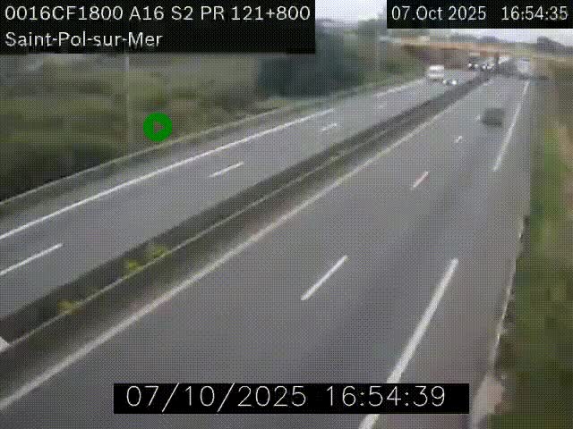 Webcam autoroute A16 à proximité de Dunkerque, à hauteur de la sortie Saint-Pol-sur-Mer. Vue orientée vers Calais