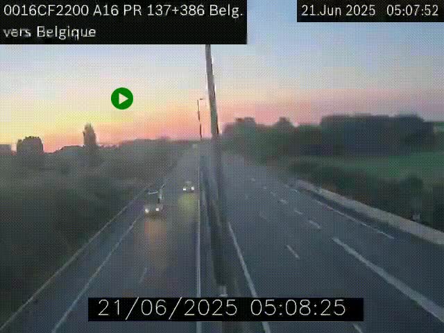Webcam à la frontière franco-belge au niveau de Bray-Dunes/De-Panne sur l'autoroute A16. Vue orientée vers la Belgique