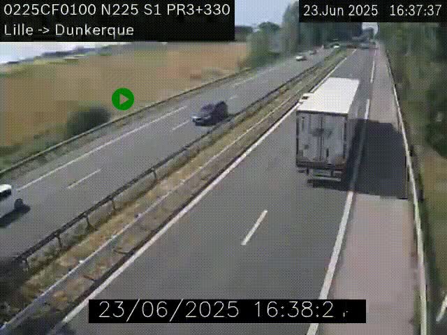 Webcam autoroute A25 (N225) à hauteur de Bergues (Bierne). Vue orientée vers Dunkerque.