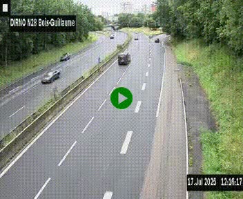 Webcam routière à hauteur de Bois-Guillaume en périphérie de Rouen. Vue orientée vers Rouen