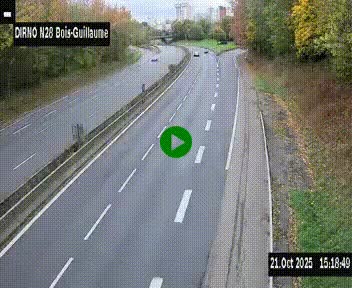 Webcam routière à hauteur de Bois-Guillaume en périphérie de Rouen. Vue orientée vers Rouen